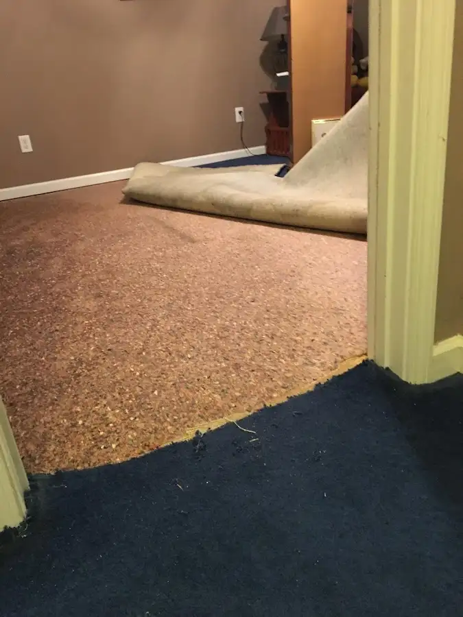 Carpet pad removal revealing water damage during Drying & Dehumidification in Idaho Falls