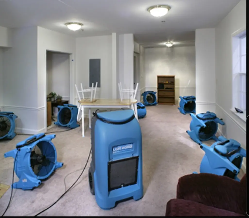 Air movers and dehumidifier setup for Water Damage Restoration in Idaho Falls